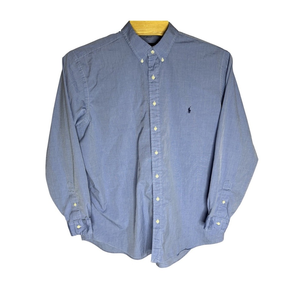 Ralph Lauren Men's 2XLT Blue Solid Button-Down Shirt Long Sleeve Cotton Stretch - Picture 2 of 5